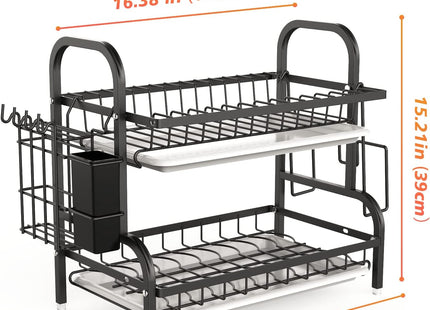 Dish Drying Rack, 2-Tier Dish Racks For Kitchen Counter, Sink Dish Drainer With Drainboard, Utensil Holder And Cutting Board Holder, Stainless Steel Kitchen Drying Rack-Black