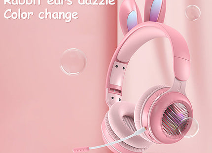 Rabbit Ear Headphones Wireless Luminous Extendable Wheat Headphones