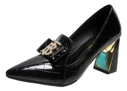Pointed Rhinestone High Heels Female British Small Leather Shoes