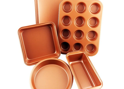 5 Pcs Baking Pans - Organic Eco Friendly Nonstick Coating - Premium Quality - Muffin Pan, Loaf Pan, Square Pan, Cookie Sheet, Round Pan - Bakeware Set