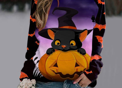 Halloween Cartoon Print Sweatshirt Long Sleeve Pullover Tops Women