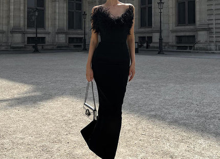 Ladies Wrap Dress Fashion Patchwork Feathers