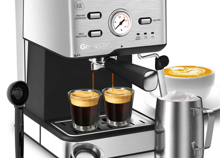 20 Bar Professional Coffee Machine With Pod Filter, Milk Frother Steam Wand & Thermometer. 1.5L Water Tank