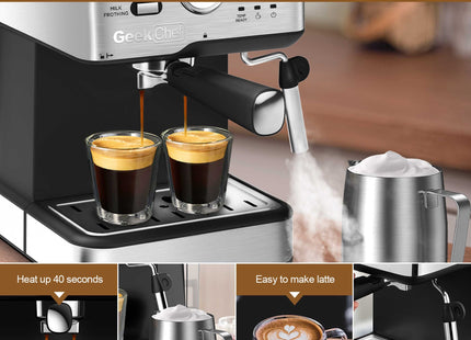 20 Bar Professional Coffee Machine With Pod Filter, Milk Frother Steam Wand & Thermometer. 1.5L Water Tank