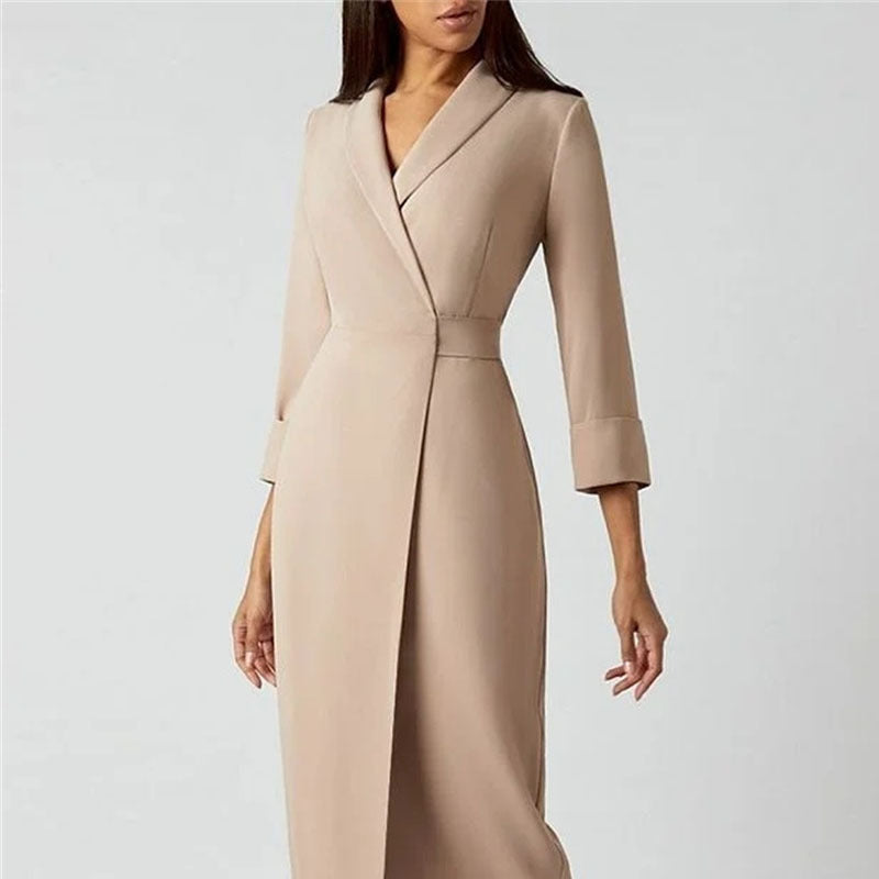 Elegante Vestido con Solapa Estilo Intelectual y Corte A