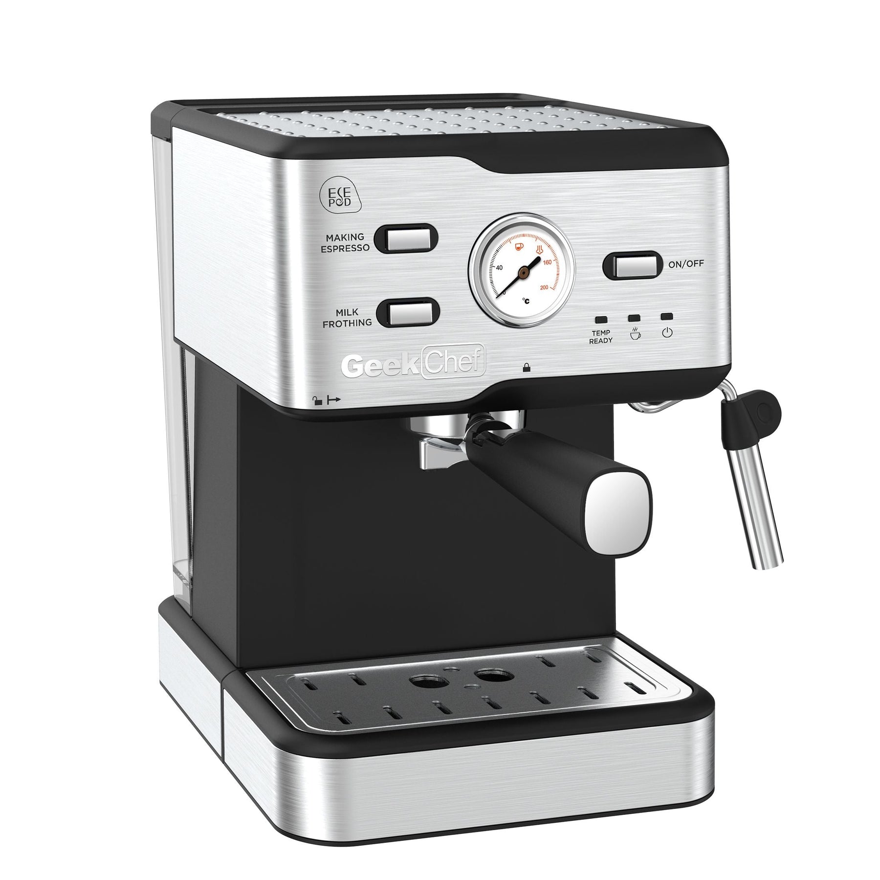 20 Bar Professional Coffee Machine With Pod Filter, Milk Frother Steam Wand & Thermometer. 1.5L Water Tank