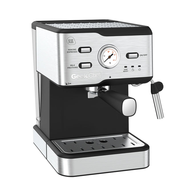 20 Bar Professional Coffee Machine With Pod Filter, Milk Frother Steam Wand & Thermometer. 1.5L Water Tank