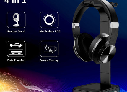 Desktop Gamer 2 In 1 RGB Headphone Stand Power Strip Desk Gaming Headset Holder With 2 USB Charging Earphone Hanger