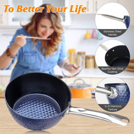 Induction Saucepan With Lid, 18cm 1.5L Milk Pan Non Stick Saucepan, Aluminum Ceramic Coating Cooking Pot - PFOA Free With Stainless Steel Handle, Suitable For All Hobs Types