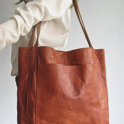 Retro Large Capacity Shoulder Bag With Big Pocket Oil Wax Leather Totes Fashion Daily Shopping Handbags