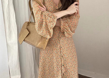 Elegant V-neck Elegant Floral Chiffon Dress