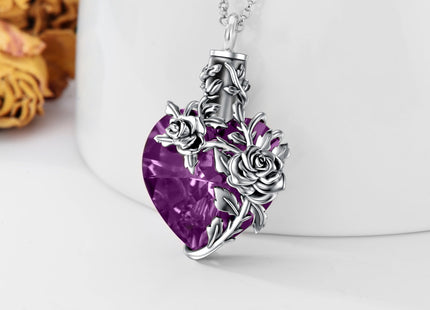 Sterling Silver Rose Flower Ashes Urn Necklace For Women As Memorial Jewelry