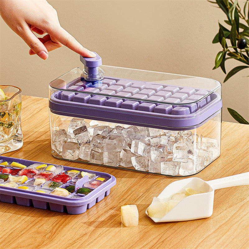 One-button Press Type - Ice Cube Maker Ice Tray Mold With Storage Box With Lid