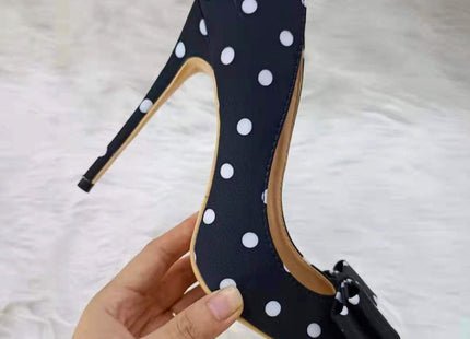 Black Satin Polka-dot High-heeled Shoes Female  Stiletto Pointed Shallow Mouth Single Shoes
